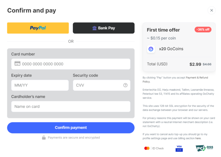 GoChatty payment methods