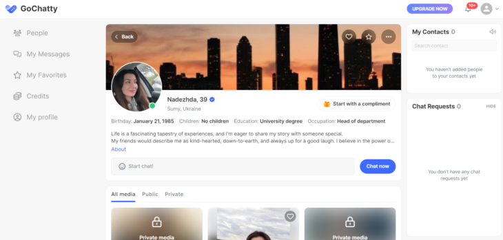 GoChatty woman profile