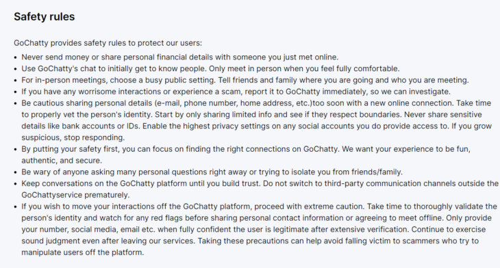 GoChatty safety rules